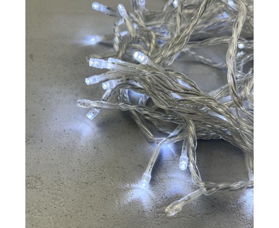 Гирлянда Нить 10м Белая с Мерцанием Белого Диода 220В, 100 LED, Провод Прозрачный ПВХ, IP54