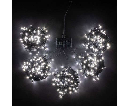Комплект 5 Белых Нитей по 20м с Мерцанием, 1000 LED, Провод Черный ПВХ, IP54