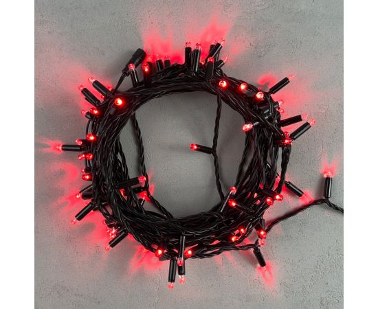 Гирлянда Нить с Колпачком 10м Красная 24В, 100 LED, Провод Черный ПВХ, IP65 LTC