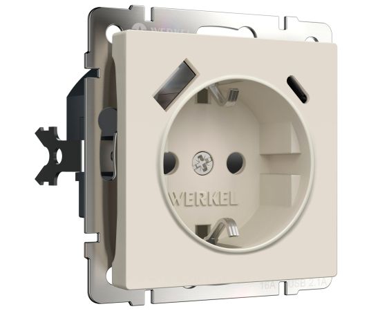 Розетка с заземлением, шторками и USB тип A+C Werkel