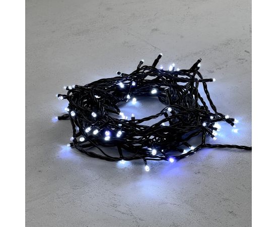 Гирлянда Нить 10м Белая с Мерцанием Белого Диода 24В, 100 LED, Провод Черный ПВХ, IP54