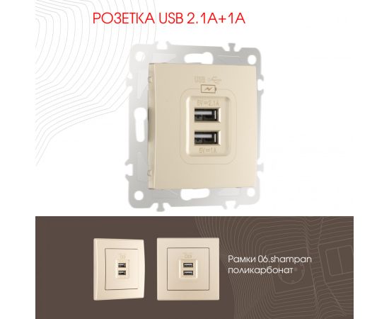 Розетка USB 2.1А+1А Arte Milano