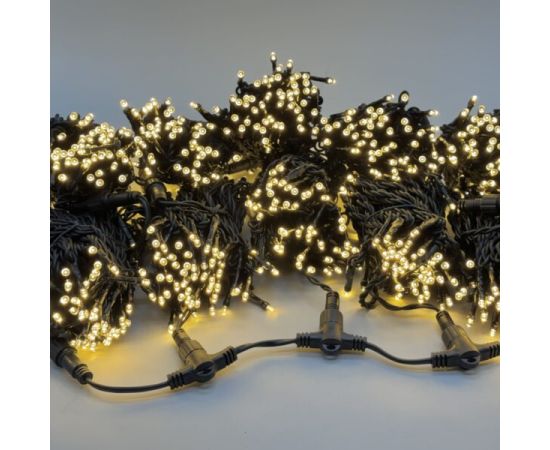 Комплект 5 Тепло-белых Нитей по 20м, 1000 LED, Провод черный Каучук 2,3мм, IP54 LTC