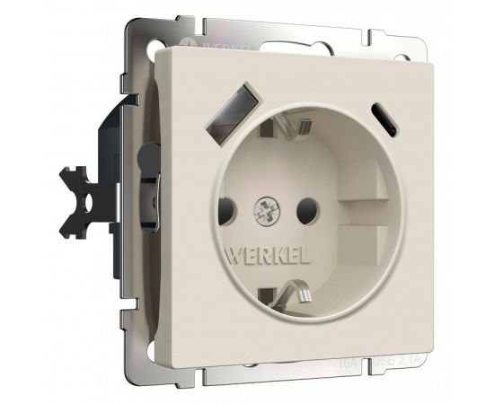Розетка с заземлением и со шторкой и 2хUSB type A и C, без рамки Werkel айвори матовый W1171762