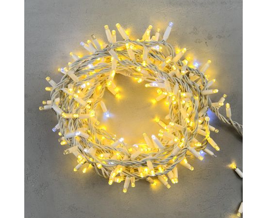 Гирлянда Нить с Колпачком 10м Тепло-Белая с Мерцанием Белого Диода, 300 LED, Провод Каучук, IP65 LTC