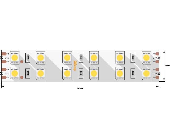 Лента со скотчем 3М светодиодная стандарт 5050, 120 LED/м, 28,8 Вт/м, 24В, IP20, Цвет: Теплый белый