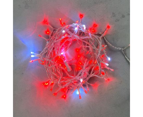Гирлянда Нить 10м Красная с Мерцанием Белого Диода 220В, 100 LED, Провод Прозрачный ПВХ, IP54
