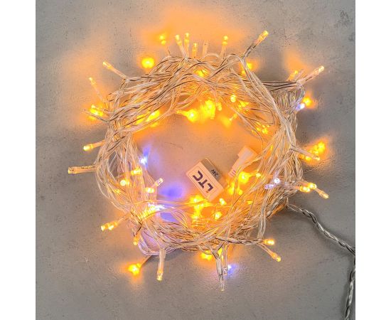 Гирлянда Нить 10м Желтая с Мерцанием Белого Диода 220В, 100 LED, Провод Прозрачный ПВХ, IP54