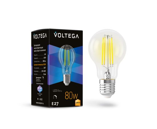 Светодиодная лампа Voltega Crystal A60 8W 3000K E27 DIM