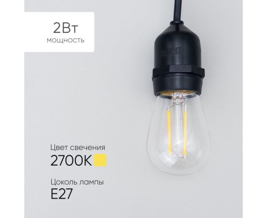 Лампа Филаментная H60 мм 220В, Цоколь E27, 2 Вт, Тепло-белая, 2700К LTC