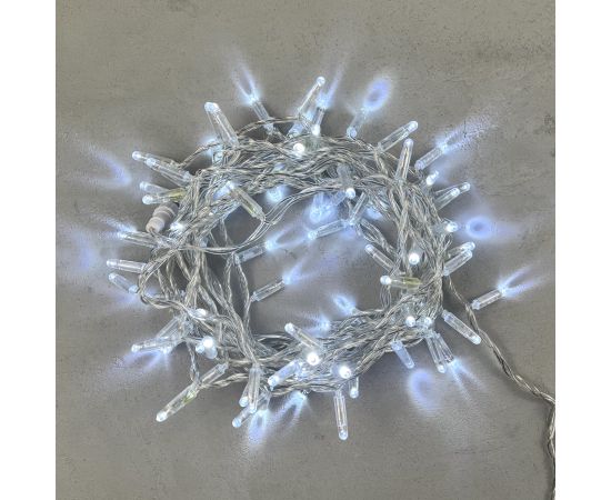 Гирлянда Нить с Колпачком 10м Белая 220В, 100 LED, Провод Прозрачный ПВХ, IP65