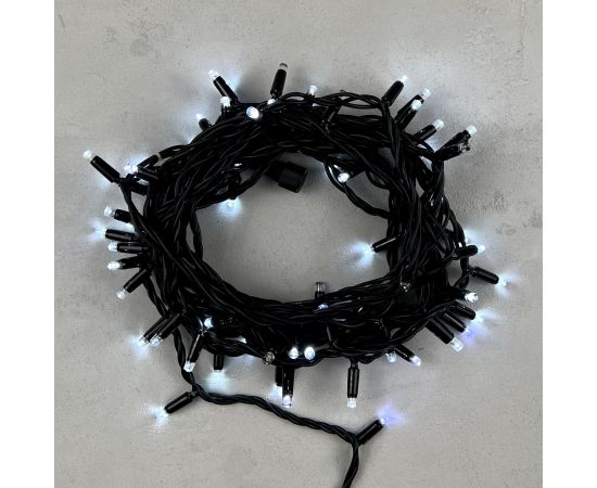 Гирлянда Нить 10м Белая с Мерцанием Белого Диода 220В, 75 LED, Провод Черный Каучук, IP65