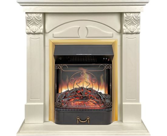 Каминокомплект Dublin (деревянный) RUSTIC (Разборный) - Слоновая кость с очагом Majestic FX Brass