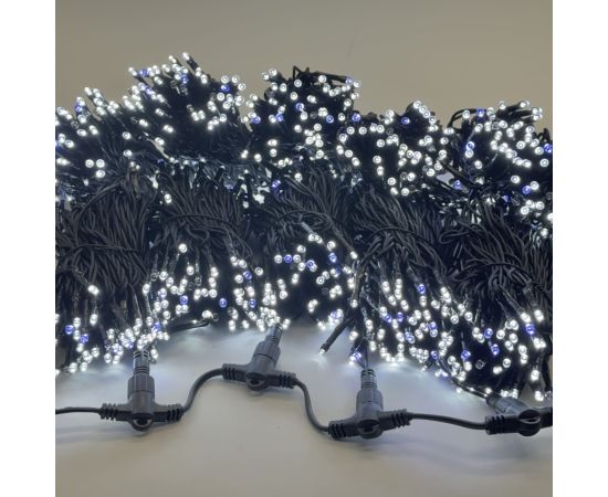 Комплект 5 белых Нитей по 20м с мерцанием белого Диода, 1000 LED, Провод черный Каучук 2,3мм, IP54 LTC