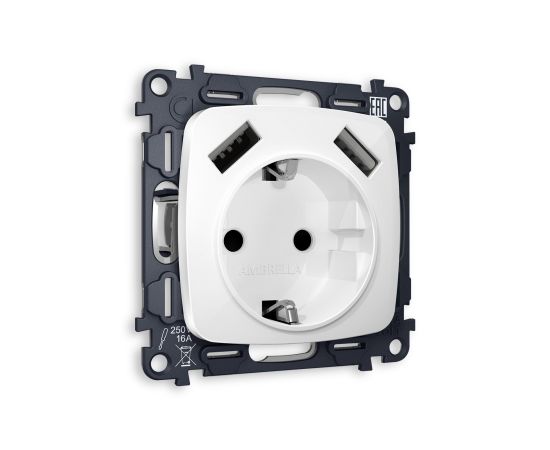 Розетка OMEGA 2USB A+A 18W быстрая зарядка с заземлением и шторками QUANT Ambrella Volt