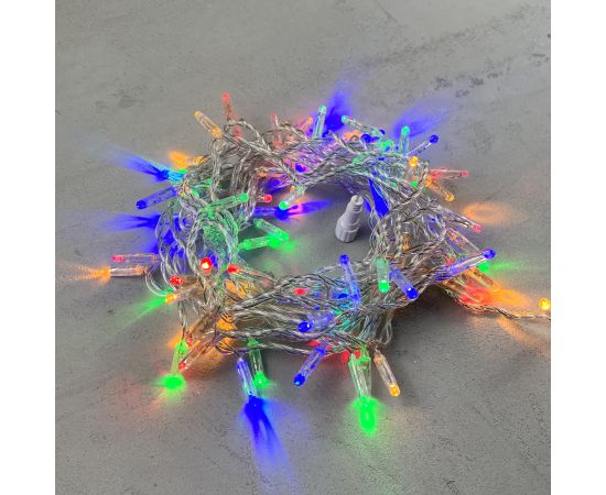Гирлянда Нить с Колпачком 10м Разноцветная 24В, 100 LED, Провод Прозрачный ПВХ, IP65