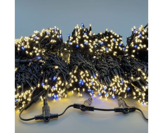 Комплект 5 Тепло-белых Нитей по 20м с мерцанием белого Диода, 1000 LED, Провод черный Каучук 2,3мм, IP54 LTC