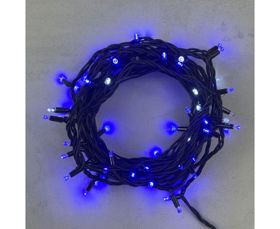 Гирлянда Нить 10м Синяя с Мерцанием Белого Диода 220В, 75 LED, Провод Черный Каучук, IP65
