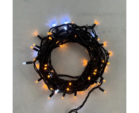 Гирлянда Нить 10м Желтая с Мерцанием Белого Диода 220В, 75 LED, Провод Черный Каучук, IP65