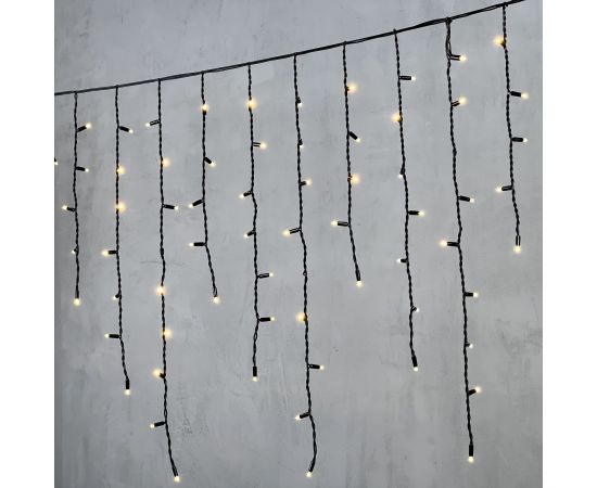 Гирлянда Бахрома 3,2 x 0,9 м Тепло-Белая 220В, 168 LED, Провод Черный Каучук, IP65