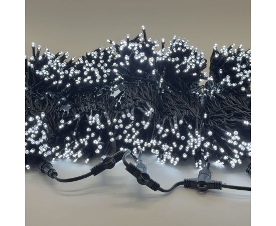 Комплект 5 белых Нитей по 20м, 1000 LED, Провод черный Каучук 2,3мм, IP54 LTC