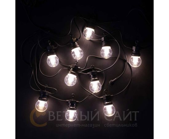 Светодиодная Гирлянда Прозрачная Колба 5м Белая 24В, 10 LED, Провод Черный ПВХ, IP54