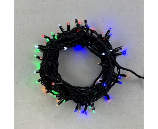Гирлянда Нить 10м Разноцветная с Мерцанием Белого Диода 220В, 75 LED, Провод Черный Каучук, IP65