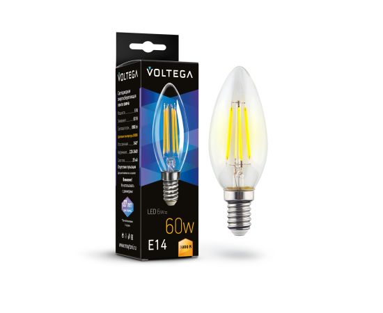Светодиодная лампа Voltega Crystal Candle 6W 3000K E14