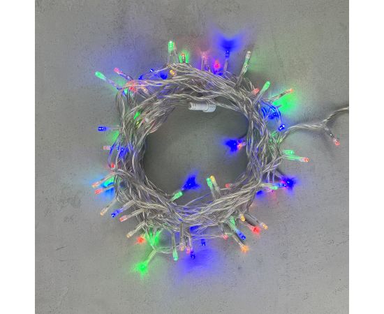 Гирлянда Нить 10м Разноцветная 24В, 100 LED, Провод Прозрачный ПВХ, IP54