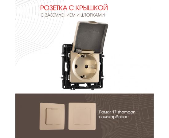 Розетка с заземлением шторками и защитной крышкой 16A 250V Arte Milano