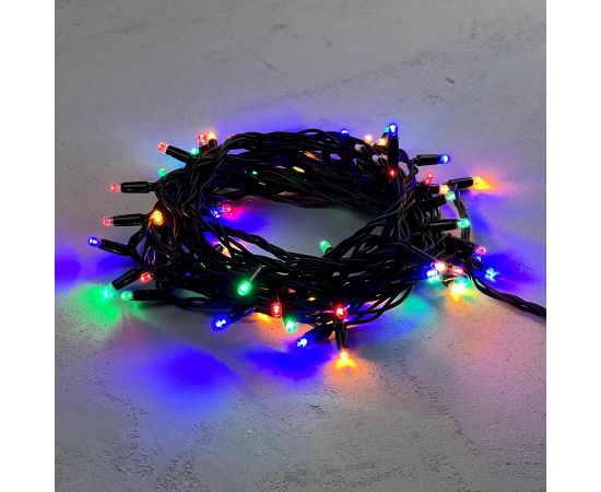 Гирлянда Нить 10м Разноцветная 220В, 75 LED, Провод Черный Каучук, IP65