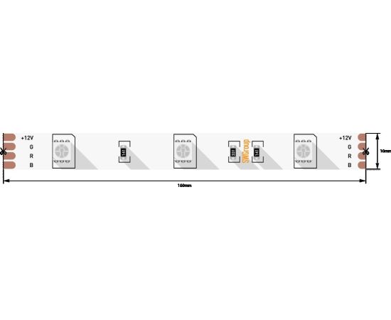 Лента со скотчем 3М светодиодная стандарт 5050, 30 LED/м, 7,2 Вт/м, 12В, IP20, 3M Цвет: RGB