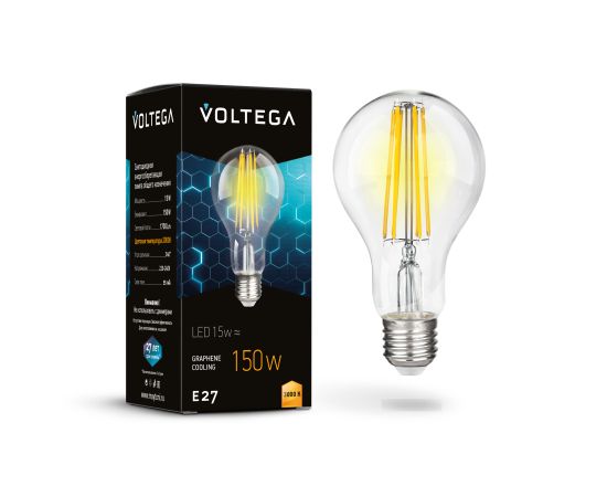 Светодиодная лампа Voltega Crystal Graphene A60 15W 3000K E27