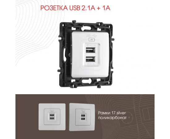 Розетка USB 2.1А+1А Arte Milano