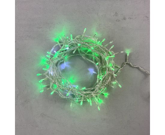 Гирлянда Нить 10м Зеленая с Мерцанием Белого Диода 220В, 100 LED, Провод Прозрачный ПВХ, IP54