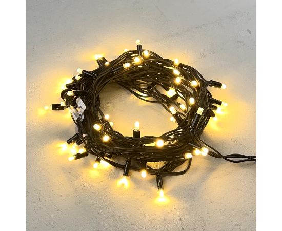 Гирлянда Нить 10м Тепло-Белая 220В, 75 LED, Провод Черный Каучук, IP65
