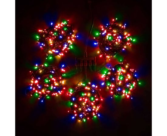 Комплект 5 Разноцветных Нитей по 20м, 900 LED, Провод Черный Силикон, IP65