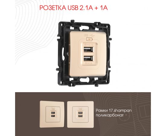 Розетка USB 2.1А+1А Arte Milano