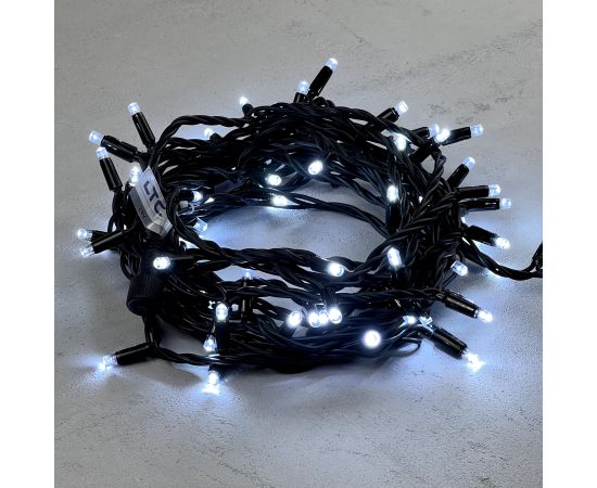 Гирлянда Нить 10м Белая 220В, 75 LED, Провод Черный Каучук, IP65