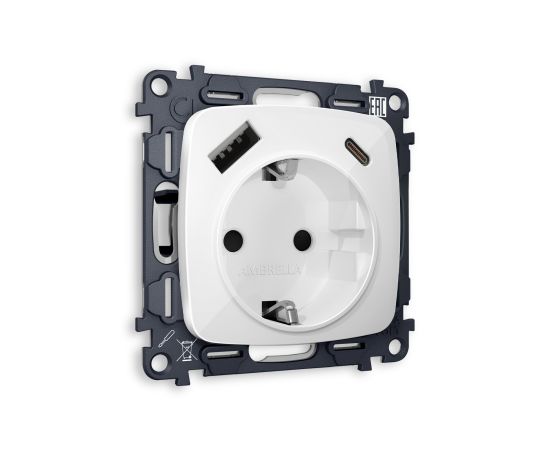 Розетка OMEGA 2USB A+C 20W быстрая зарядка с заземлением и шторками QUANT Ambrella Volt